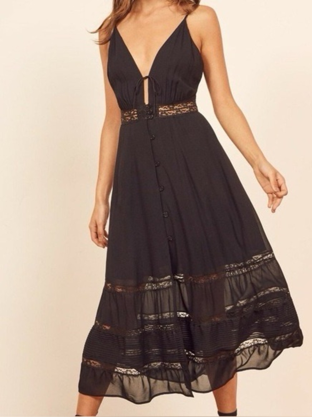 Reformation Shelley Lace-Trim Midi Dress